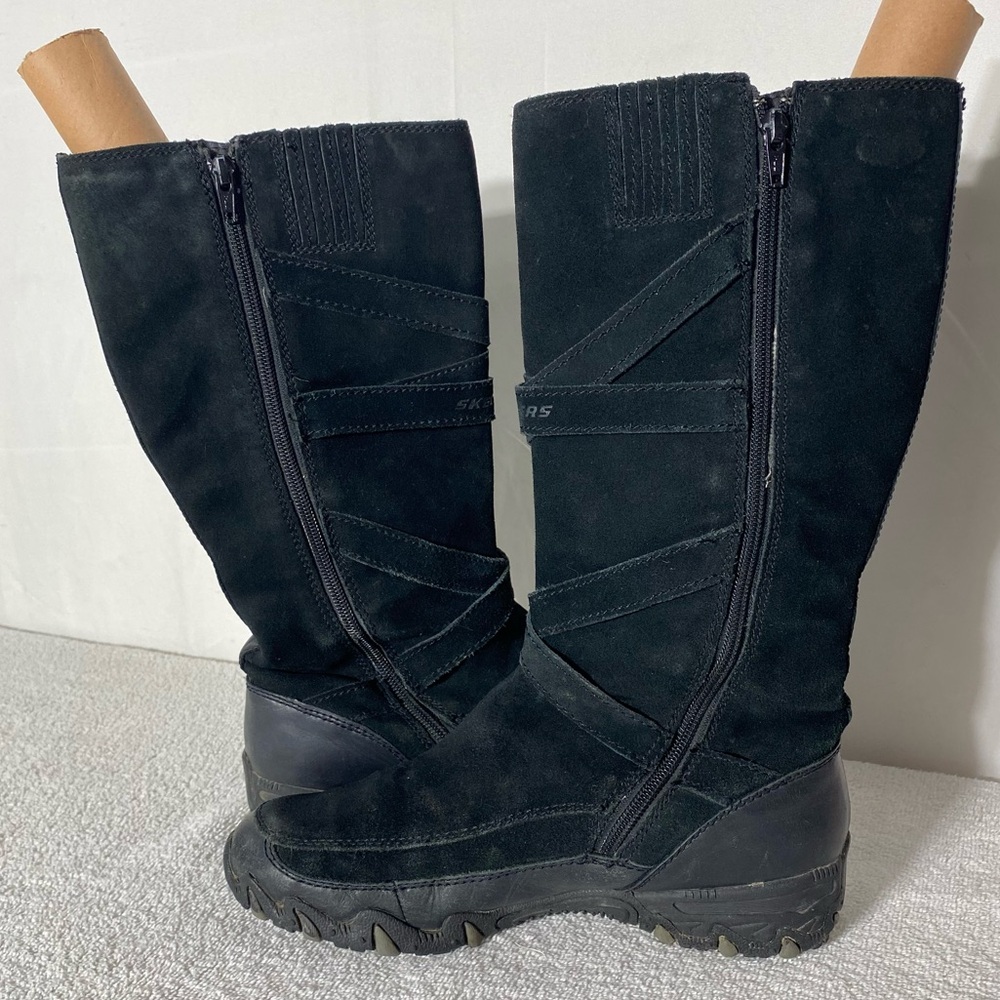 Skechers Black Suede Zip Mid Calf Knee High Boots 9 - Picture 10 of 13